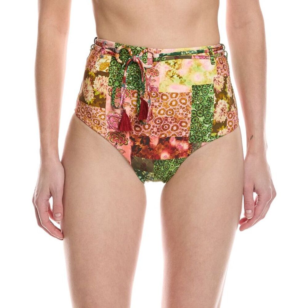 Monte And Lou Womens  Hoop Belt Retro High-Waist Bikini Bottom, Pink